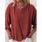 V-neck Casual Loose Solid Color Long-sleeved Blouse