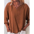 V-neck Casual Loose Solid Color Long-sleeved Blouse