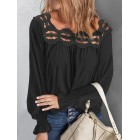 Solid Color Loose Cutout ce Square Neck Long Sleeve Blouse