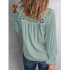 Solid Color Loose Cutout ce Square Neck Long Sleeve Blouse