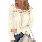 Solid Color Loose Cutout ce Square Neck Long Sleeve Blouse