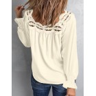 Solid Color Loose Cutout ce Square Neck Long Sleeve Blouse