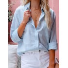 pel Solid Color Long-sleeved Cotton And Linen Blouse