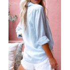 pel Solid Color Long-sleeved Cotton And Linen Blouse