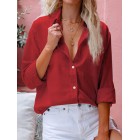 pel Solid Color Long-sleeved Cotton And Linen Blouse