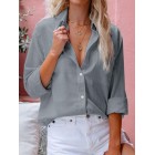 pel Solid Color Long-sleeved Cotton And Linen Blouse