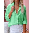 pel Solid Color Long-sleeved Cotton And Linen Blouse