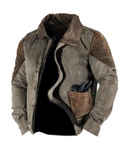 Men's  Contrast Panel Deerskin Jacket