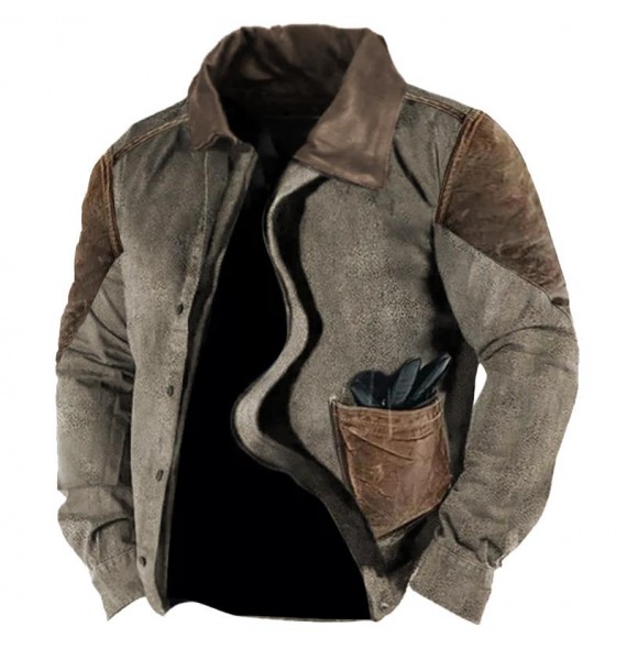 Men's  Contrast Panel Deerskin Jacket