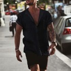 Men's Linen Loose Short Sleeve Pocket Simple Casual Shirt