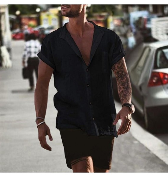 Men's Linen Loose Short Sleeve Pocket Simple Casual Shirt