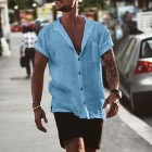 Men's Linen Loose Short Sleeve Pocket Simple Casual Shirt