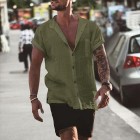 Men's Linen Loose Short Sleeve Pocket Simple Casual Shirt