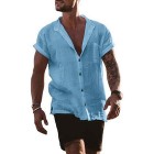 Men's Linen Loose Short Sleeve Pocket Simple Casual Shirt