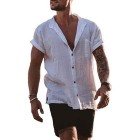 Men's Linen Loose Short Sleeve Pocket Simple Casual Shirt