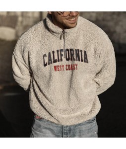 Men's CALIFORNIA Embroidered Polo Neck Sherpa Sweatshirt