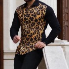 Men's Leopard Colorblock Print Shirt  Outdoor Casual Long Sleeve Shirt