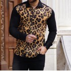 Men's Leopard Colorblock Print Shirt  Outdoor Casual Long Sleeve Shirt