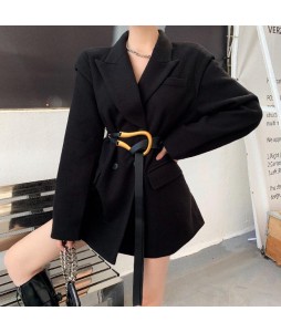 Women's Fashionable Oversize Metal Pure Bck Woolen Suit