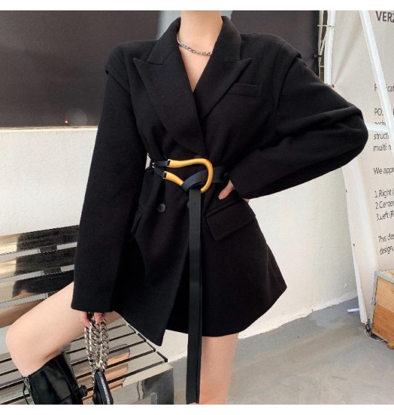 Women's Fashionable Oversize Metal Pure Bck Woolen Suit