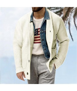 Men's Solid Color Loose Long Sleeve Knit Cardigan Sweater