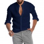 Men's Solid Color Casual Long Sleeve Cotton Linen Shirt