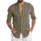 Men's Solid Color Casual Long Sleeve Cotton Linen Shirt