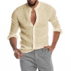 Men's Solid Color Casual Long Sleeve Cotton Linen Shirt