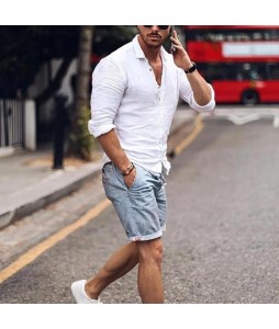 Mens Casual Fashion Solid Color Shirt