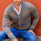 Men's  Striped Jacquard Knit Long Sleeve Cardigan