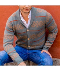 Men's  Striped Jacquard Knit Long Sleeve Cardigan