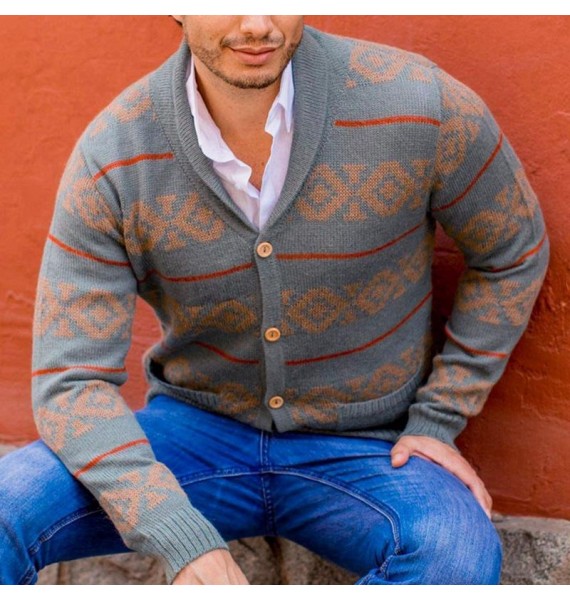 Men's  Striped Jacquard Knit Long Sleeve Cardigan