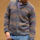 Men's  Striped Jacquard Knit Long Sleeve Cardigan