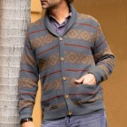 Men's  Striped Jacquard Knit Long Sleeve Cardigan