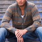 Men's  Striped Jacquard Knit Long Sleeve Cardigan