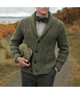 Men's Single Breasted Twisted pel Long Sleeve Sweater Cardigan