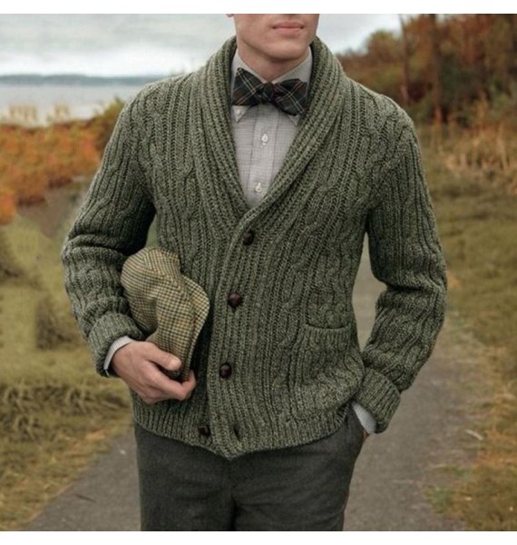 Men's Single Breasted Twisted pel Long Sleeve Sweater Cardigan