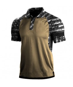 Men's American Fg Patchwork Print Polo Neck T-Shirt