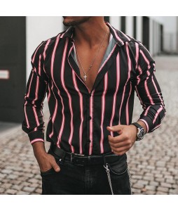 Men's Fashion Casual Striped Long Sleeve Shirt