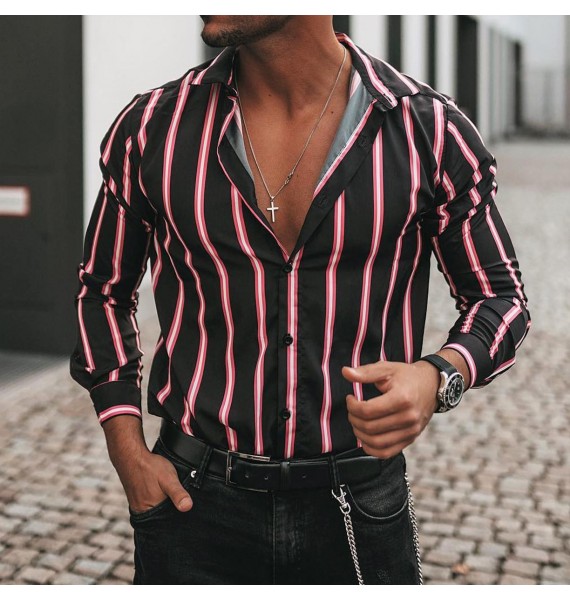 Men's Fashion Casual Striped Long Sleeve Shirt