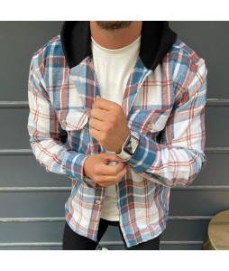 Mens Casual Grid Pocket Hoodie Jacket