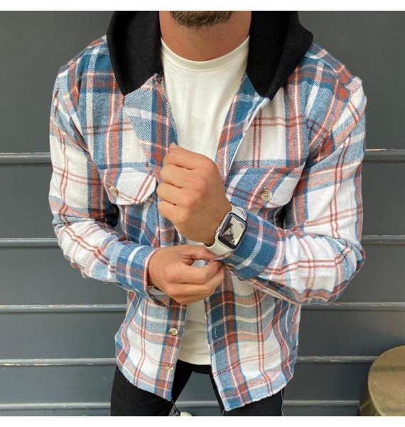 Mens Casual Grid Pocket Hoodie Jacket