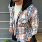 Mens Casual Grid Pocket Hoodie Jacket