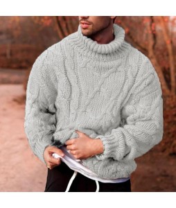 Men's Fashion Casual Warm Solid Color Twisted Turtleneck Sweater