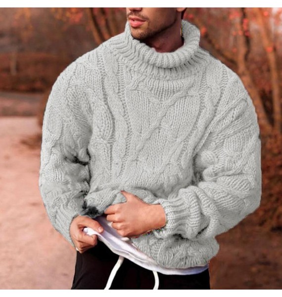 Men's Fashion Casual Warm Solid Color Twisted Turtleneck Sweater