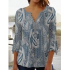 Casual Button Floral Print V Neck Long Sleeve Shirt