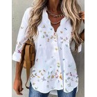 V-neck Butterfly Print Loose Casual Long-sleeved Blouse