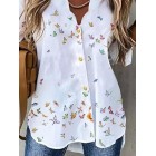 V-neck Butterfly Print Loose Casual Long-sleeved Blouse