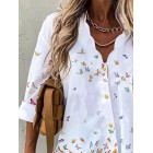 V-neck Butterfly Print Loose Casual Long-sleeved Blouse