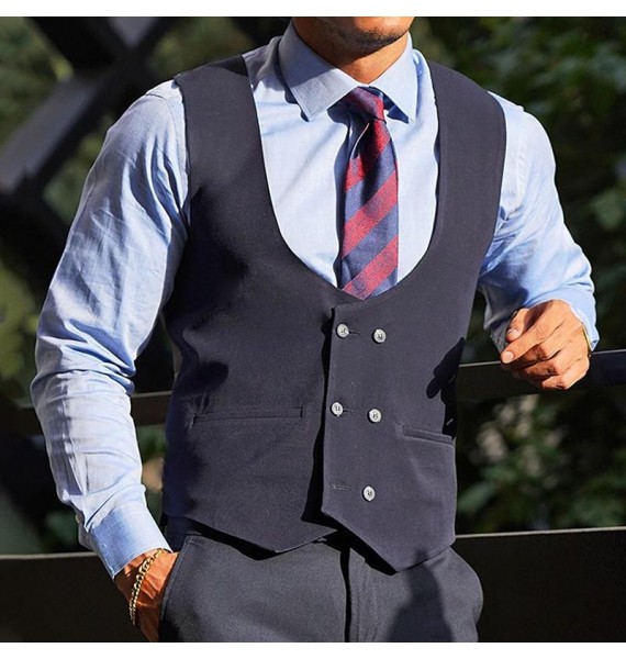 Retro Men's Pin Color Simple Casual Waistcoats